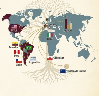 Mapa de la diáspora de la familia Lavarello